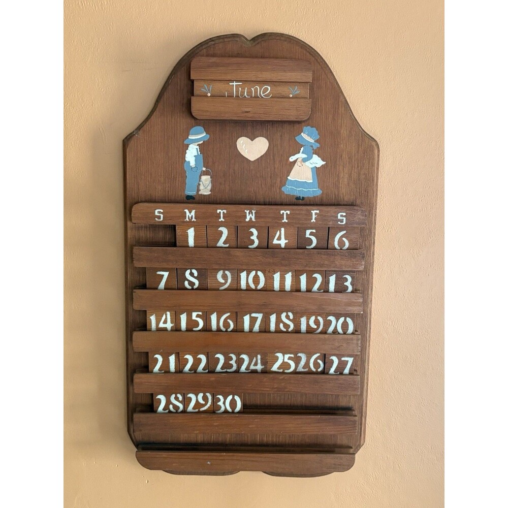 Vtg Wood Perpetual Calendar Children porch Goose 80s 90s Country Decor Complete